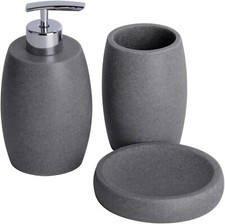 Grey Bathroom Accessories Set 3 PC, Resin Sandstone Look Soap Dark