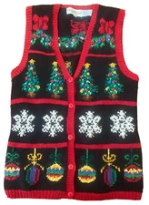 Eagle’s Eye Christmas Sweater Vest Hand Knit Vintage Cardigan Size MD Snowflakes