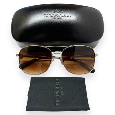 Coach Pilot Sunglasses Shiny Light Gold Brown Gradient HC  display picture 1