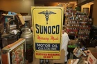 Large Vintage Sunoco Motor Oil Gasoline Gas Station Mechanic On Duty 48" Sign