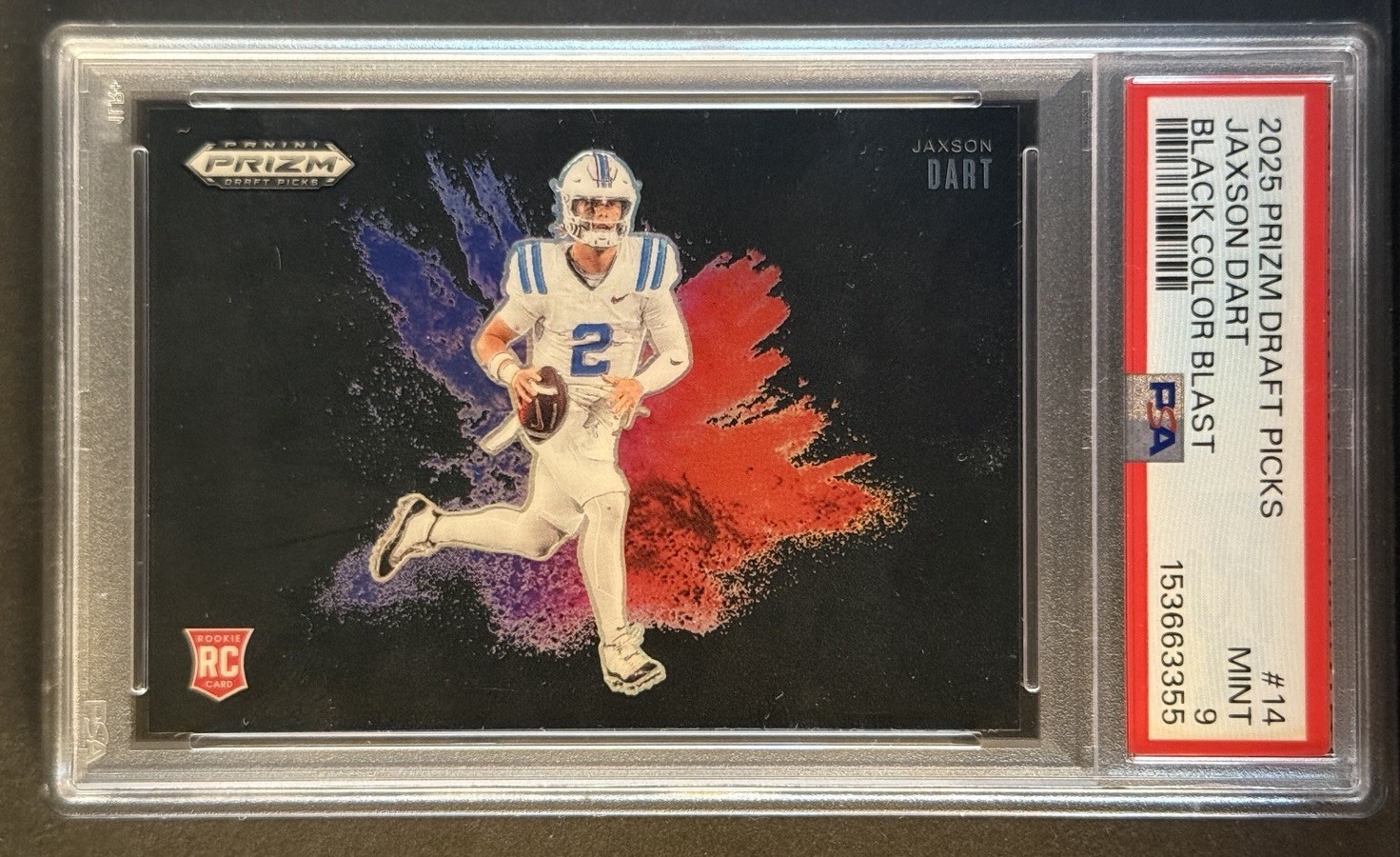 Jaxson Dart 2025 Panini Prizm Draft Picks #14 Black Color Blast Rookie RC PSA 9