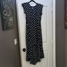 Black and White Polka Dot Faux Wrap High Low Dress