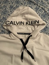 Calvin Klein Performance Women's White Solid Graphic Cotton-Blend Hoodie Size M
