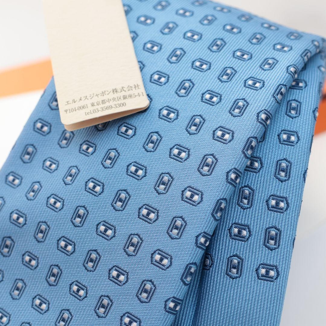 HERMES Light Blue Pattern Tie - image 9