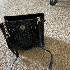 Tommy Hilfiger Black Monogram Satchel Top Handle w/ Detachable Strap Chain