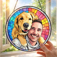 Personalized Custom Dad Photo Stained Glass Suncatcher