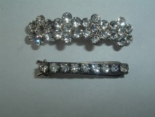 VINTAGE SMALL RHINESTONE SILVER TONE METAL HAIR BARRETTES UP DO HAIR ACCESSORY