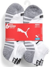 PUMA SOCKS MEN'S - LOW CUT - ZANO 253 - WHITE GREY - LARGE 10-13 PACK 6 XX