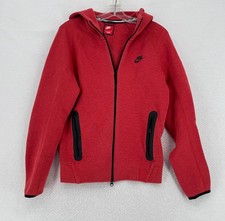 Nike Womens Red Tech Fleece Cotton Blend Full Zip Athletic Hooded Jacket Sz S