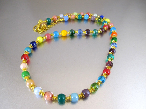 Italian MURANO Multi Color Art Glass Bead Necklace