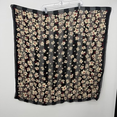 Unbranded Black & Tan Floral Square Scarf Stripe Accessory Sheer