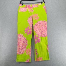Vintage Lilly Pulitzer Pants Size 2 Green Tropical Floral Straight Crop Stretch
