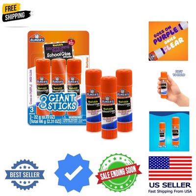 Disappearing Purple School Glue Sticks, Washable, 22 Grams, 3 Count - Poster,...