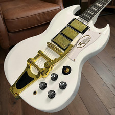SG Electric Guitar White Color Golden Hardware Bigsby Tremolo System