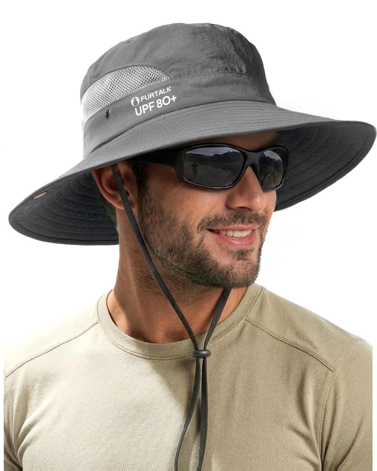 Mens Bucket Sun Hat UPF 80+ Wide Brim Hiking Fishing Beach Outdoor Hats Dark ...
