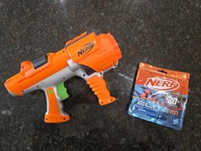 2005 NERF Hasbro Dart Tag Hyperfire Orange Barrel Gun Blaster w/20 darts-WORKS