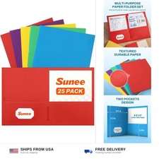 2 Pocket Folders 25 Pack Letter Size 8.5x11 Assorted Colors Bulk