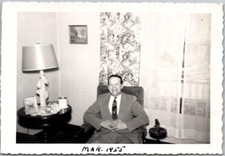 Vintage Snapshot Smiling Man In Suit At Home 1950s