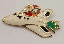 Edgar Berebi Christmas Brooch Santa Riding in a Plane enamel Pin 1990s Vintage