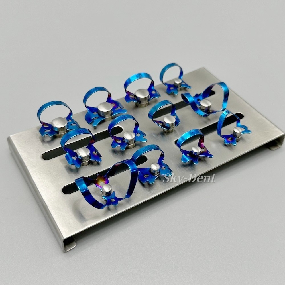 12pcs Endodontic Rubber Dam Clamp Dental Clamps Instruments with Sliver Tray