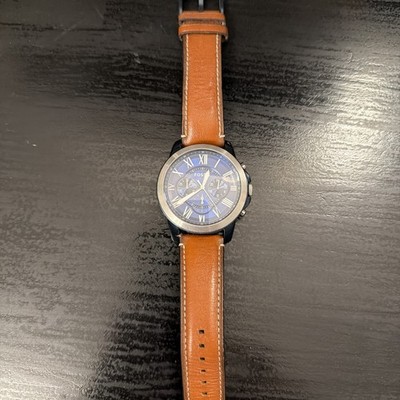 Mens Fossil Grant Chronograph Watch, FS 5151, Blue Face, Brown Leather Band, 44M