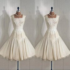 Short Wedding Dresses Tea Length Sleeveless Square Neck Lace Applique Bride Gown