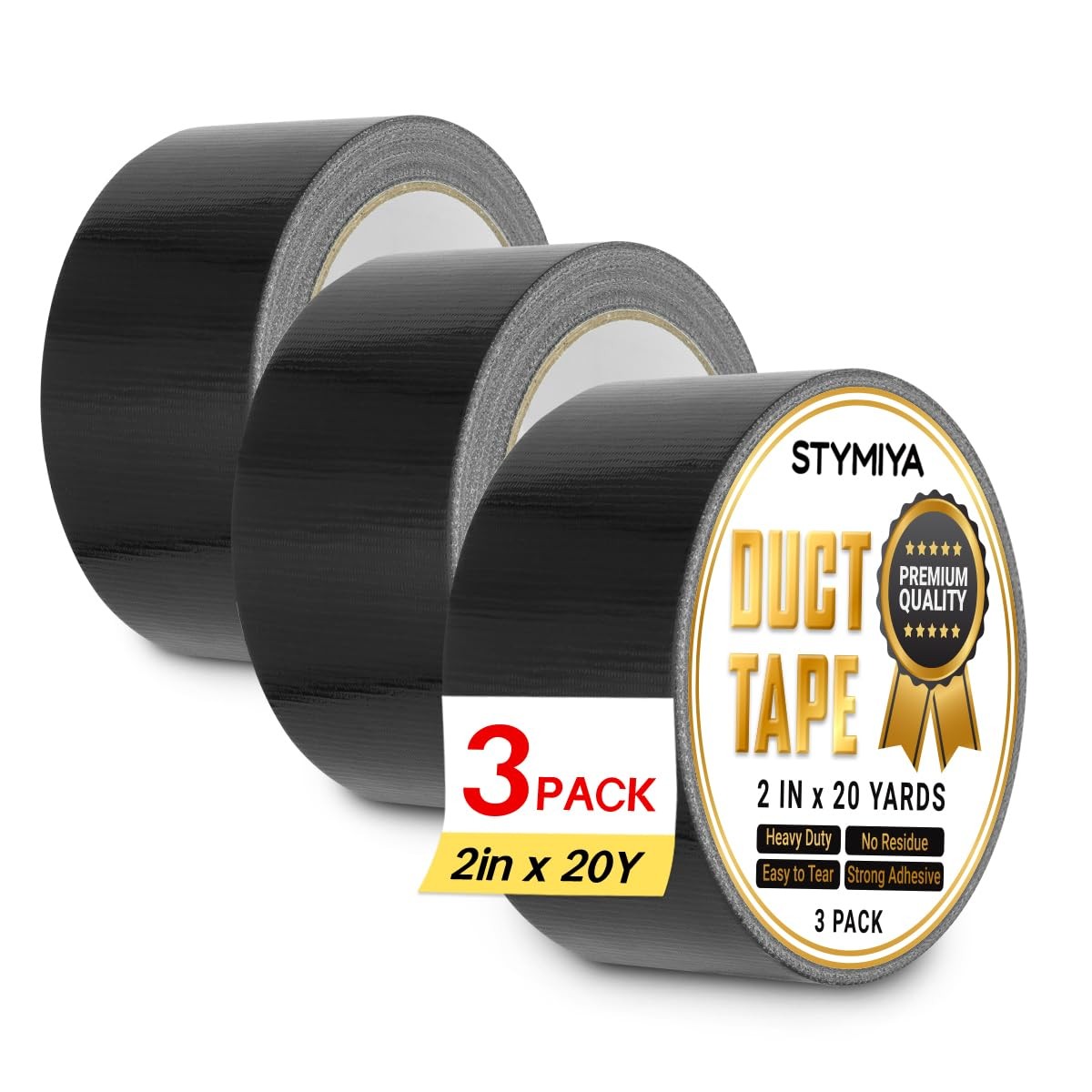 Black Duct Tape Heavy Duty 3 Rolls 2inch x 20yd Wide Waterproof Outdoor Strong