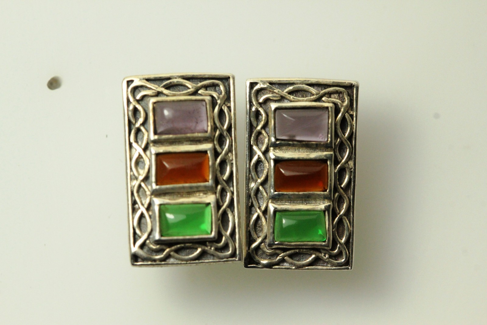 Sterling Silver 925 Rectangle Shaped Earrings Wit… - image 7
