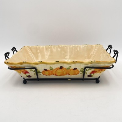 Temp-tations Presentable Ovenware Baker 13'' Autumn Pumpkins Dish With Metal