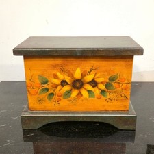 Folk Art Box Hand Painted Sunflower Wooden To...