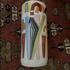Vintage Ceramic Umbrella Stand Colorful Umbrella Motif Mid Century Modern NOS