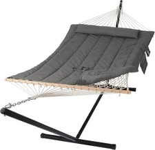 Outdoor Double Hammock with Steel Stand and Polyester Pad for Two