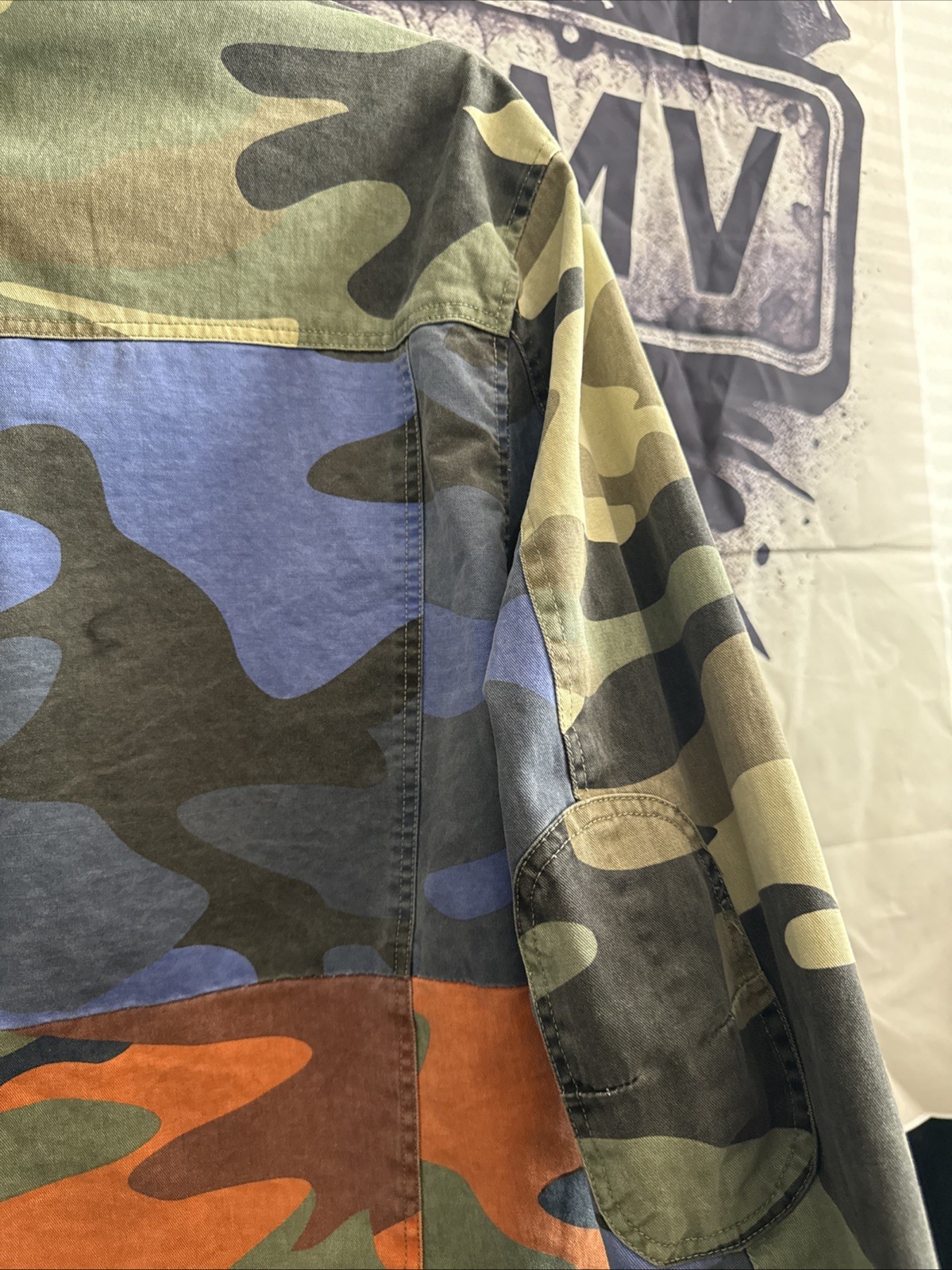 BKYS  Patchwork Multicolor Camo Trucker Jacket XL - image 6