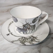 Decorative Cat Cup And Saucer Porcelain Hand Painted Lefard England Collection