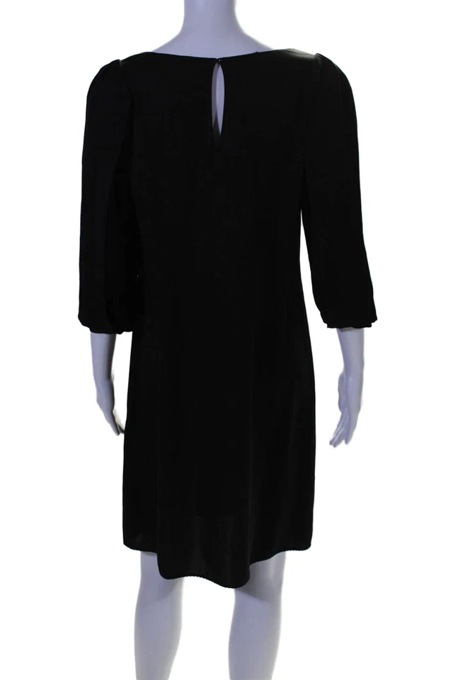 Vestido camisero negro de seda de manga larga hasta la rodilla Elie Tahari para mujer talla pequeña Foto 3 de 4