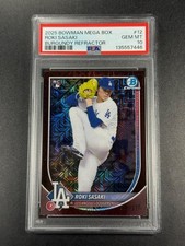 ROKI SASAKI 2025 BOWMAN CHROME MEGA BOX BURGUNDY REFRACTOR ROOKIE RC /275 PSA 10