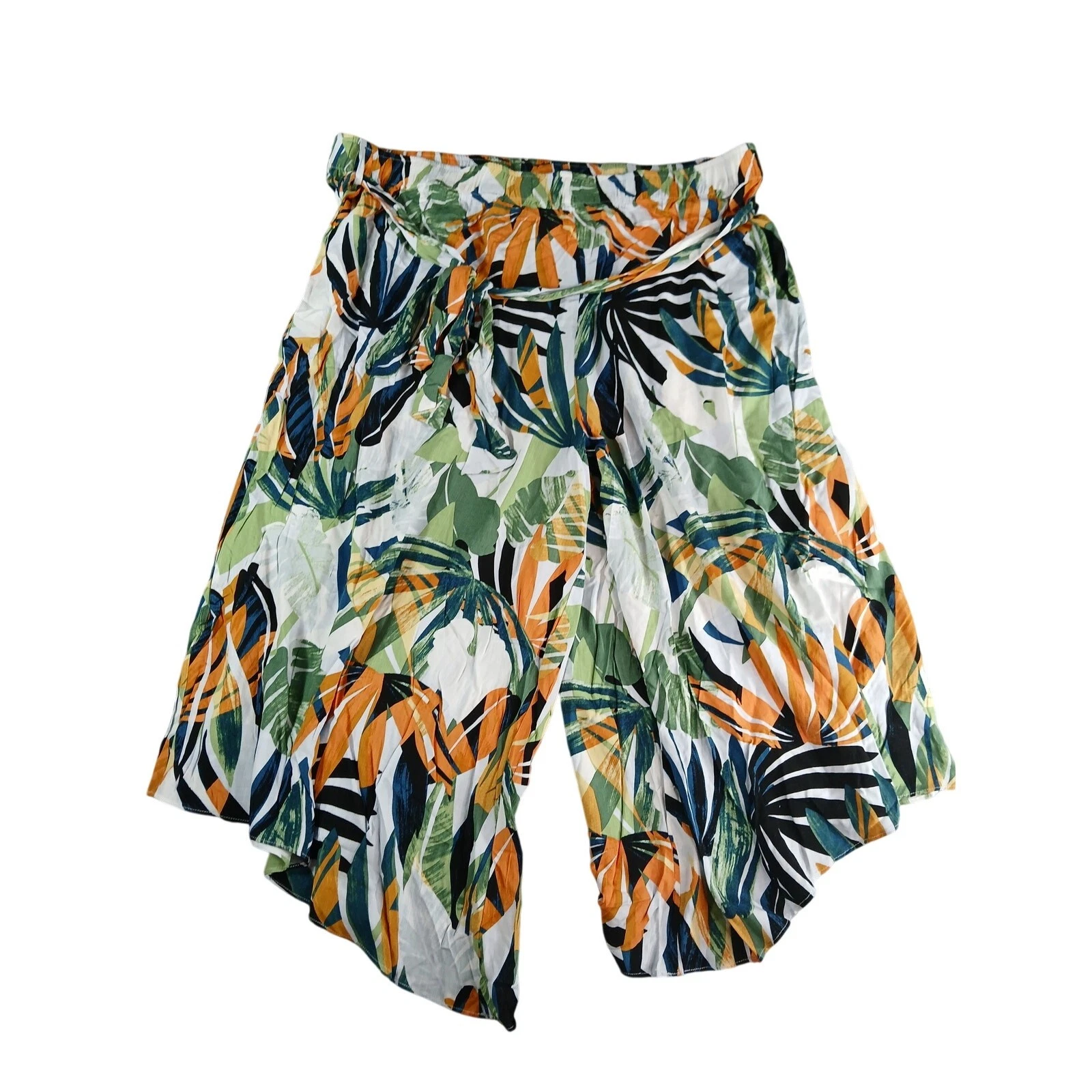 City Chic Pants Womens XXL 2XL (24) Floral Wide Leg Capri Stretch Elastic NWT