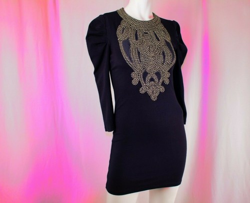 ARMANI EXCHANGE Vintage Blue Gold Embroidered Women Dress Size SP Petite - Picture 5 of 10