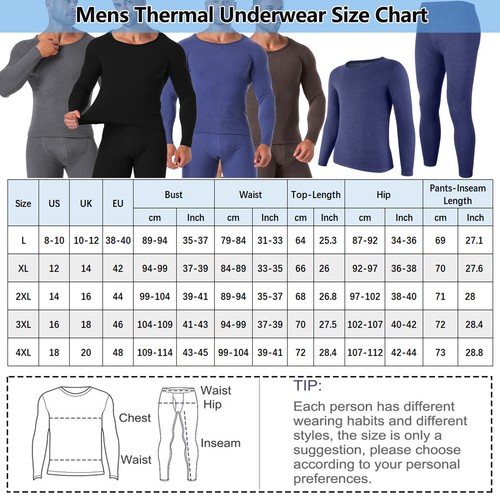 Long Johns & Bottom 2PC Shirt Thermal Underwear Mens Top Winter Shirt Top XL-4XL - 第 2/25 張圖片