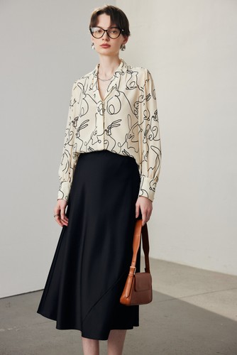 Silk Shirt Women's New Printed V-Neck Long Sleeve 100% Mulberry Silk Top Blouses - Picture 6 of 25