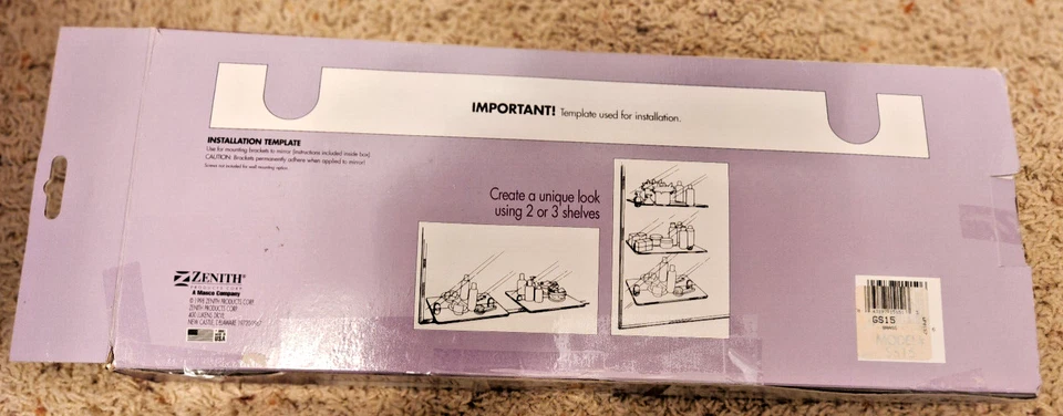 Zenith Espejo Baño Vidrio Templado Estante 5" x 15" Lote 2388 Foto 2 de 3