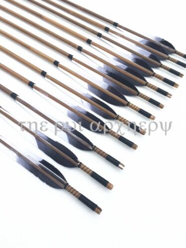 6/12/24pcs Bamboo Arrows Turkey Feather for Longbow Recurve Bow Archery Hunting - Picture 11 of 13