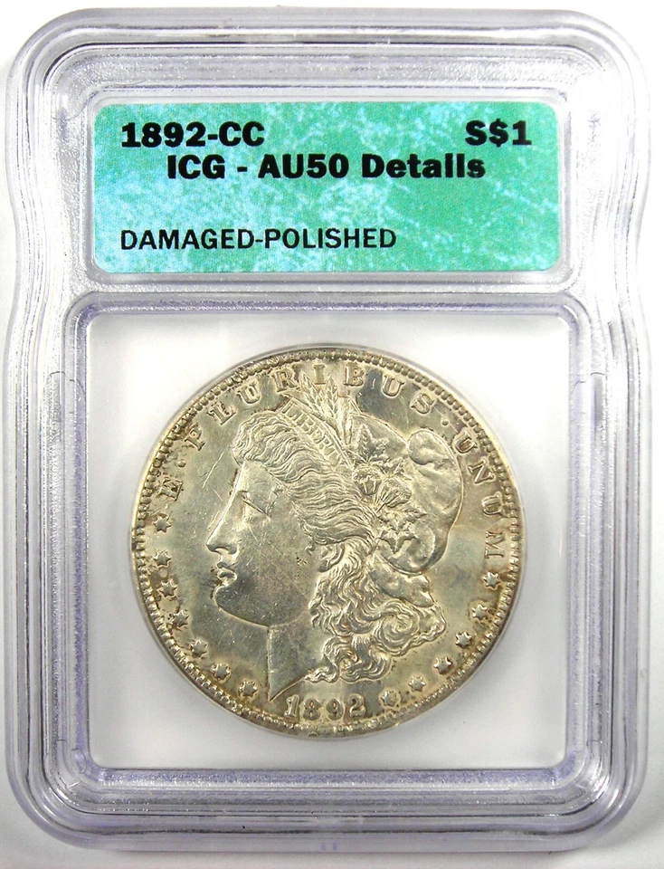 1892-CC Morgan Silver Dollar $1 Carson City Coin - Certified ICG AU50 Details - Image 2 of 4