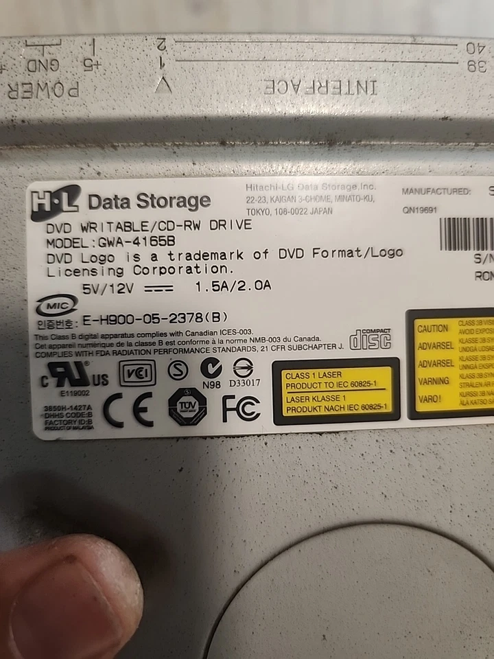 H-L DATA STORAGE DVD WRITABLE CD-RW DRIVE Model GWA-4165B ROM - Image 3 of 4