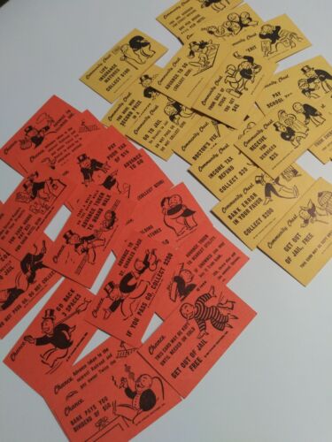 1961 Monopoly Parker Bros. 32 Original Community Chest & Chance Cards