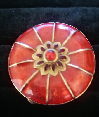 Rote Guilloche Emalle Parfüm Compact, Ciara Revlon Original.