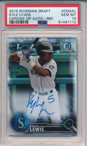 Kyle Lewis Auto Draft Picks /499 REFRACTOR 1st Chrome 2016 Bowman Draft PSA 10