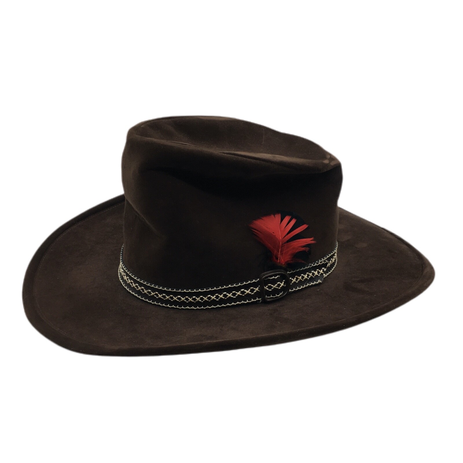 Bailey URollit Western Cowboy Embroidered Hat Band Feather Felt Brown