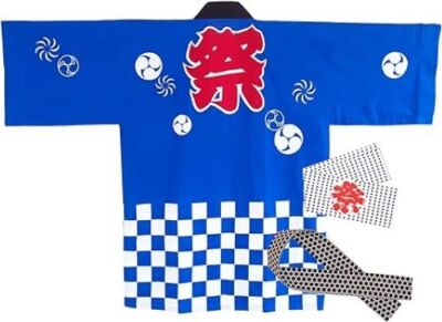 Matsuri Happi Coat 3pcs. Set-Japanese Festival Kimono Jacket M/L