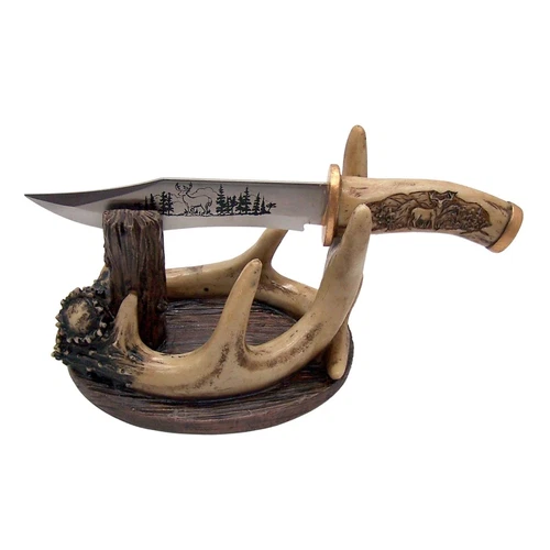 Wowser Decorative Deer Knife with Antler Stand, Freestanding, Rustic Cabin & ...